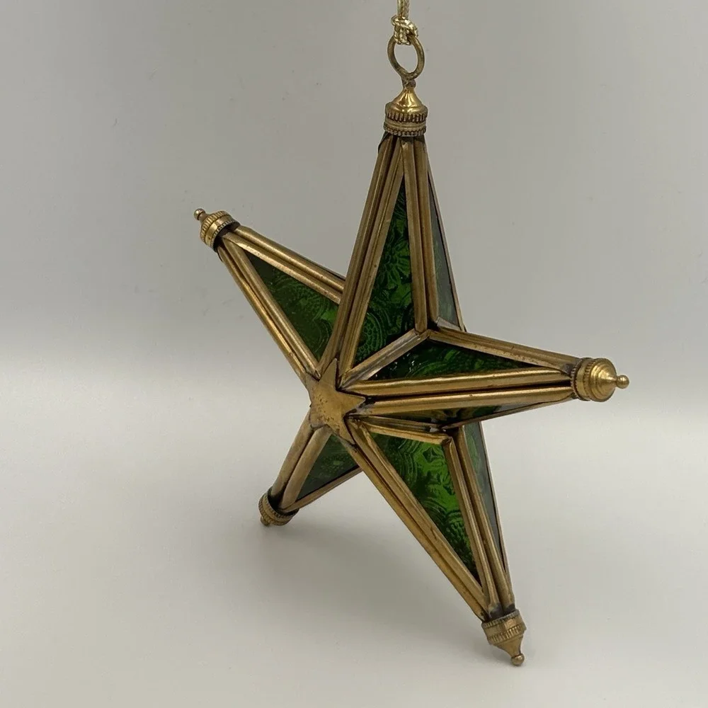 Victorian Tiffany Style‎ Christmas Emerald Green Stained Glass Star Ornament